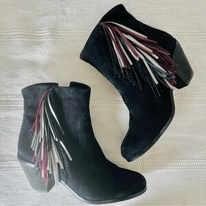 Sam Edelman Black Suede Fringe Ankle Booties – Women’s 8.5 – Western Style Heel